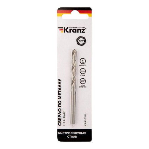 Сверло по металлу 6 мм Kranz HSS DIN 338 (P6M5 M-2) (уп.1шт) KR-91-0528  картинка